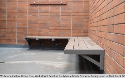 Wishbone Custom Urban Form Wall Mount Bench at the Miracle Beach Provincial Campground in Black Creek BC